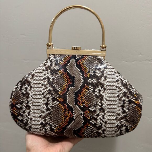 Unique Design! Genuine Cowhide Snake Skin Embossed Top Handle Bag/Crossbody - Picture 2 of 13